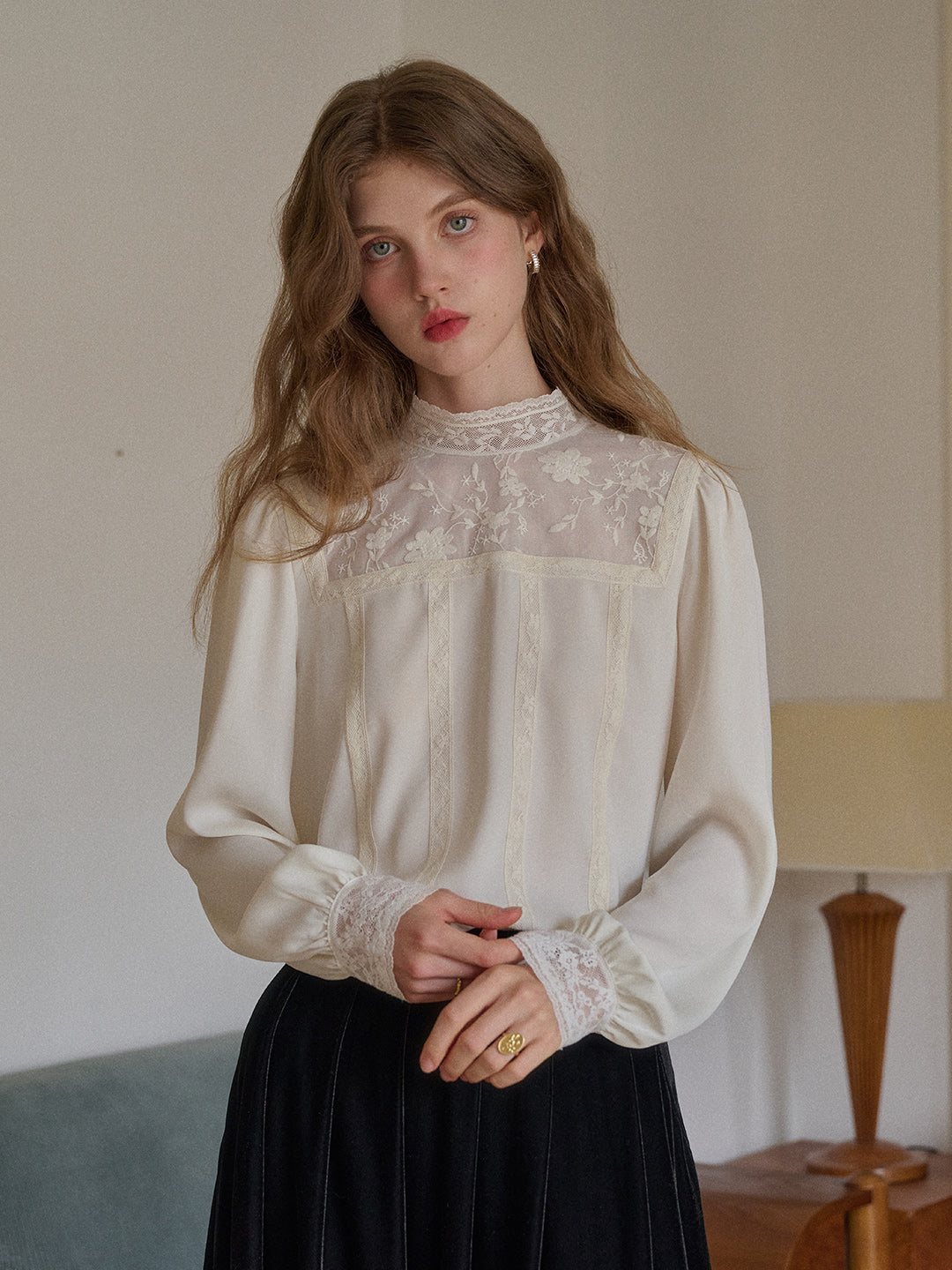 Raya Stand Collar Embroidery Blouse