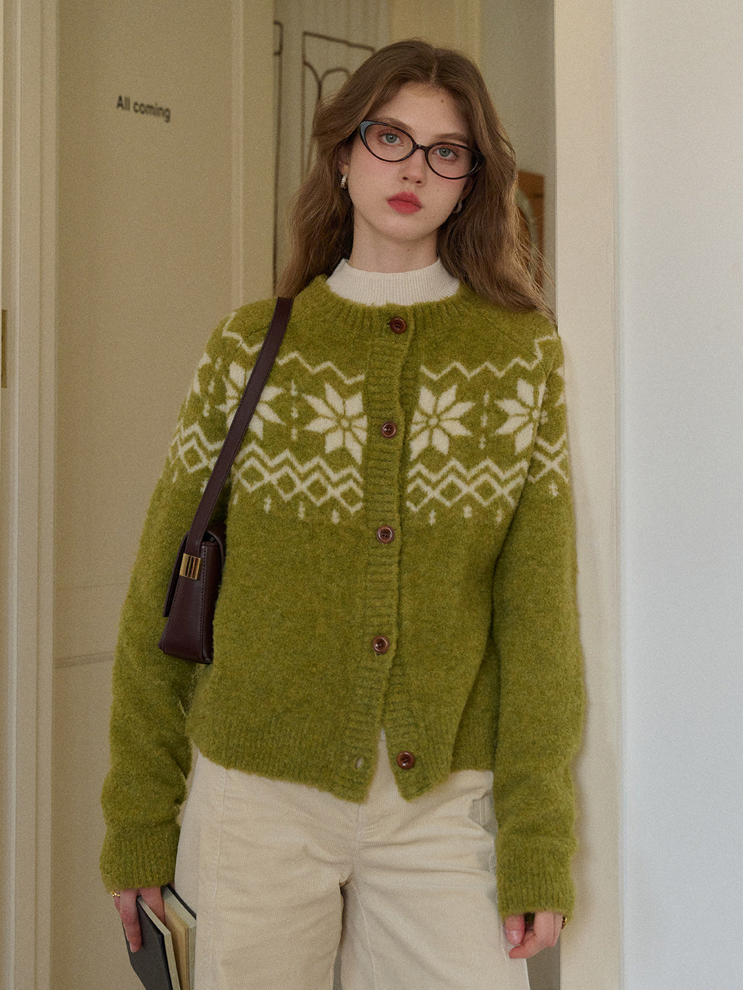 Cleo Round Neck Jacquard Cardigan