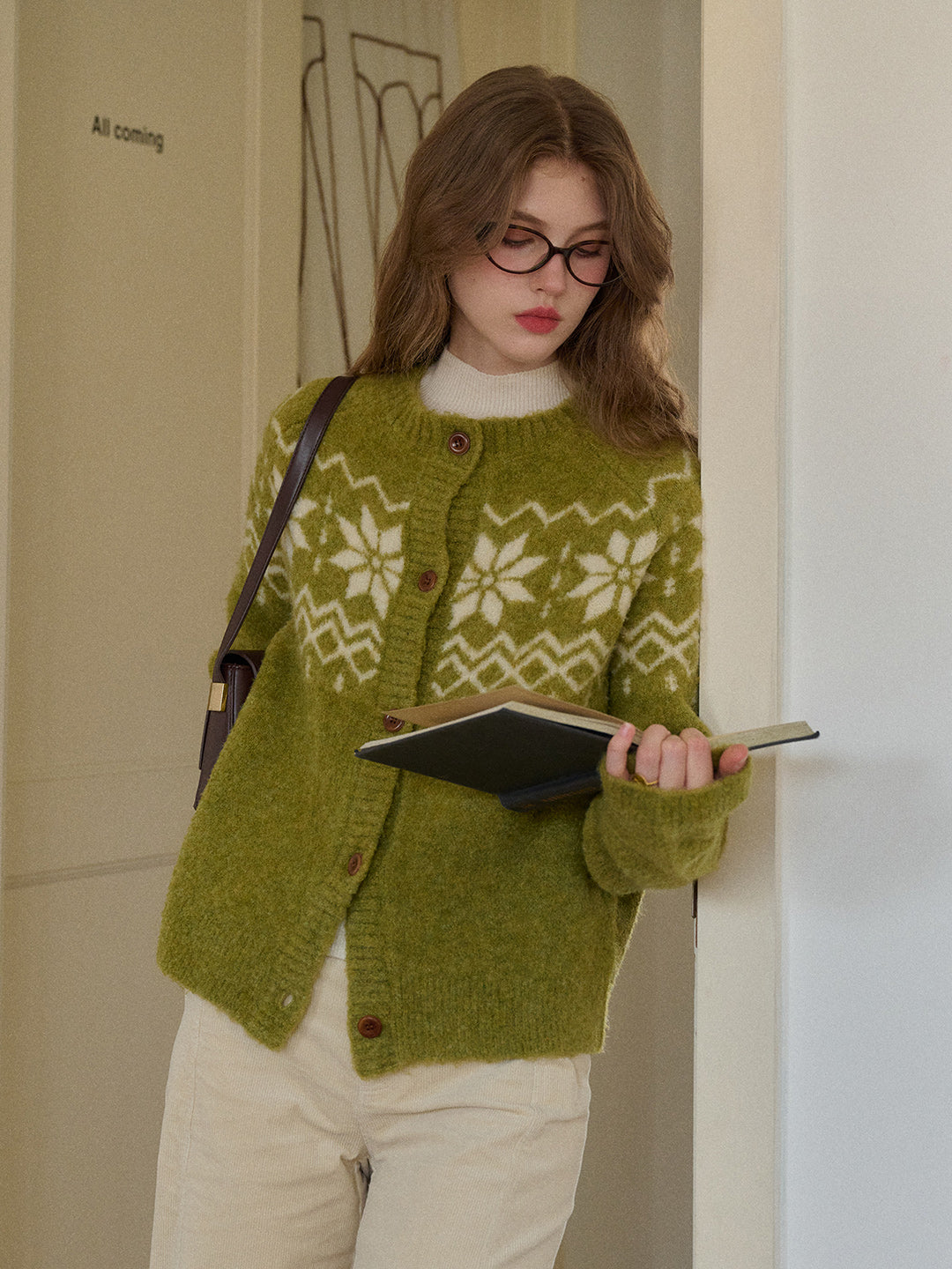 Cleo Round Neck Jacquard Cardigan