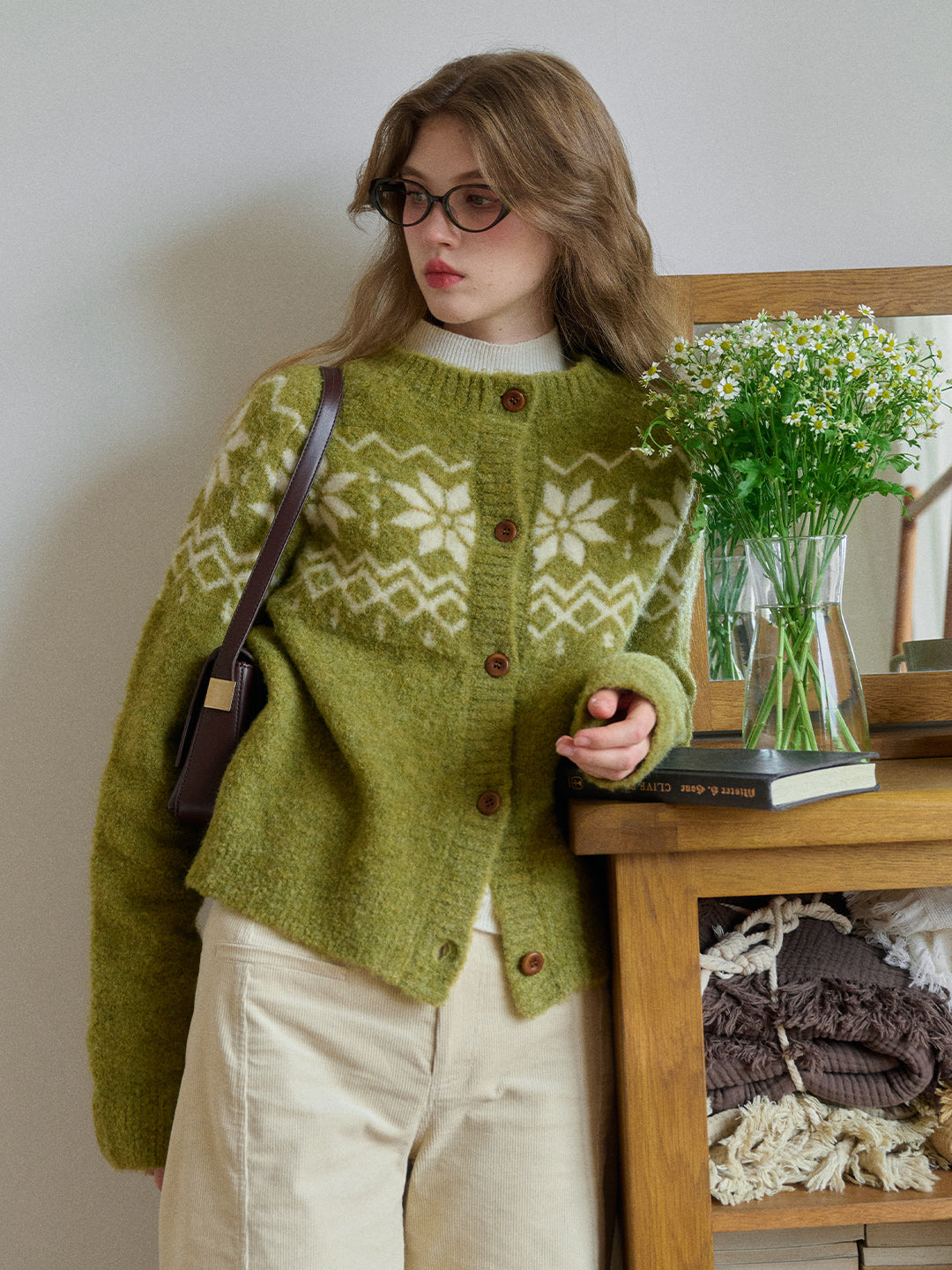 Cleo Round Neck Jacquard Cardigan