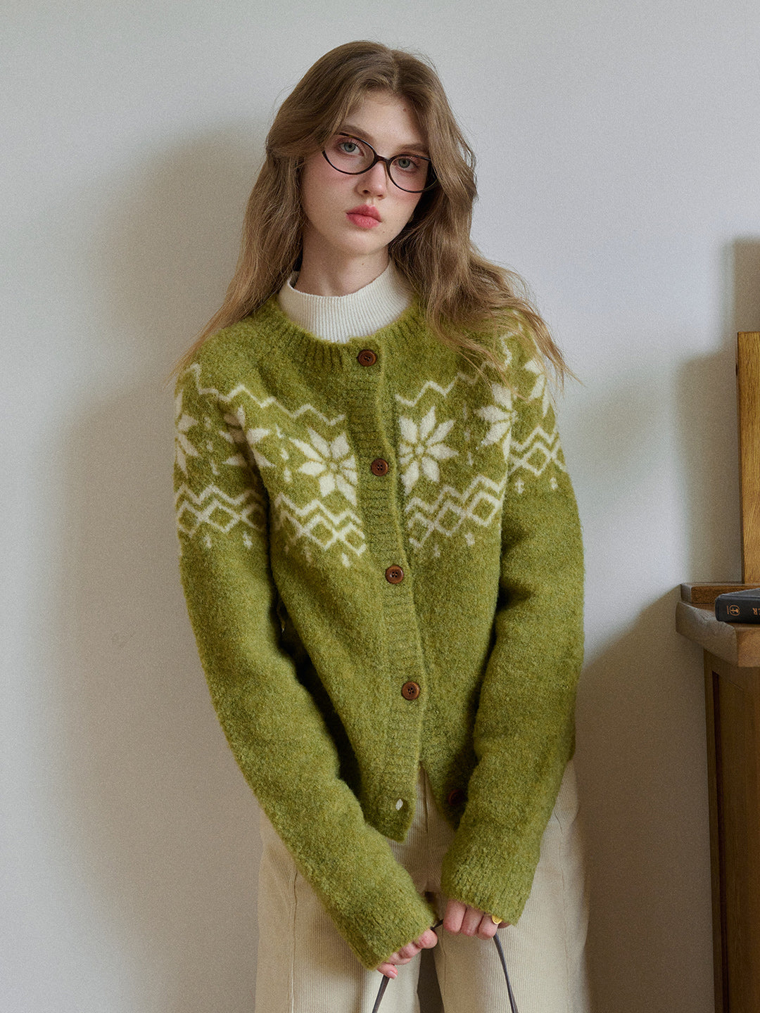Cleo Round Neck Jacquard Cardigan