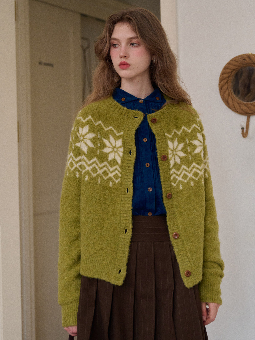 Cleo Round Neck Jacquard Cardigan