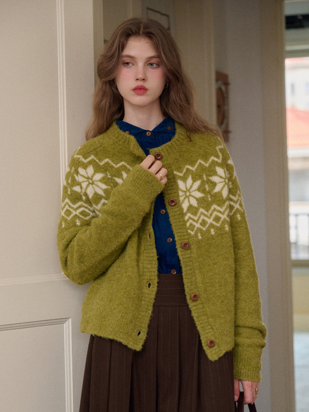 Cleo Round Neck Jacquard Cardigan