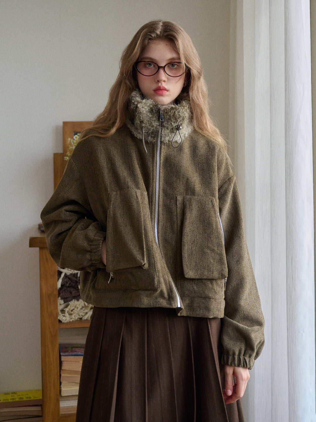 Jayleen Stand Collar Faux Fur Jacket