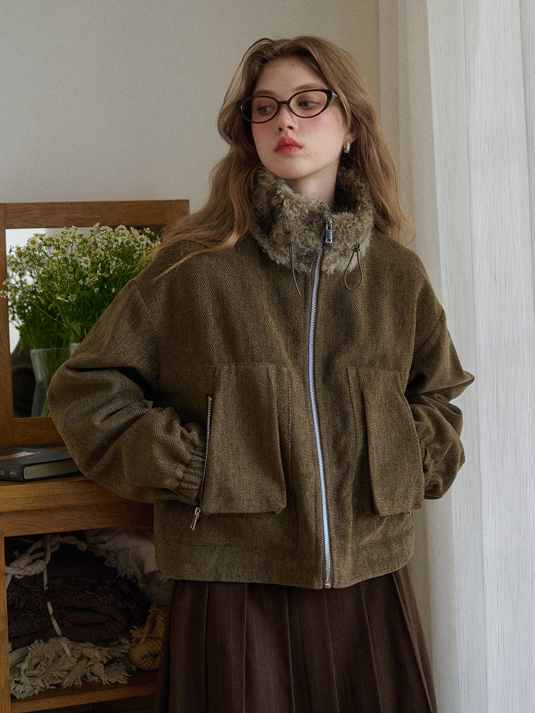 Jayleen Stand Collar Faux Fur Jacket