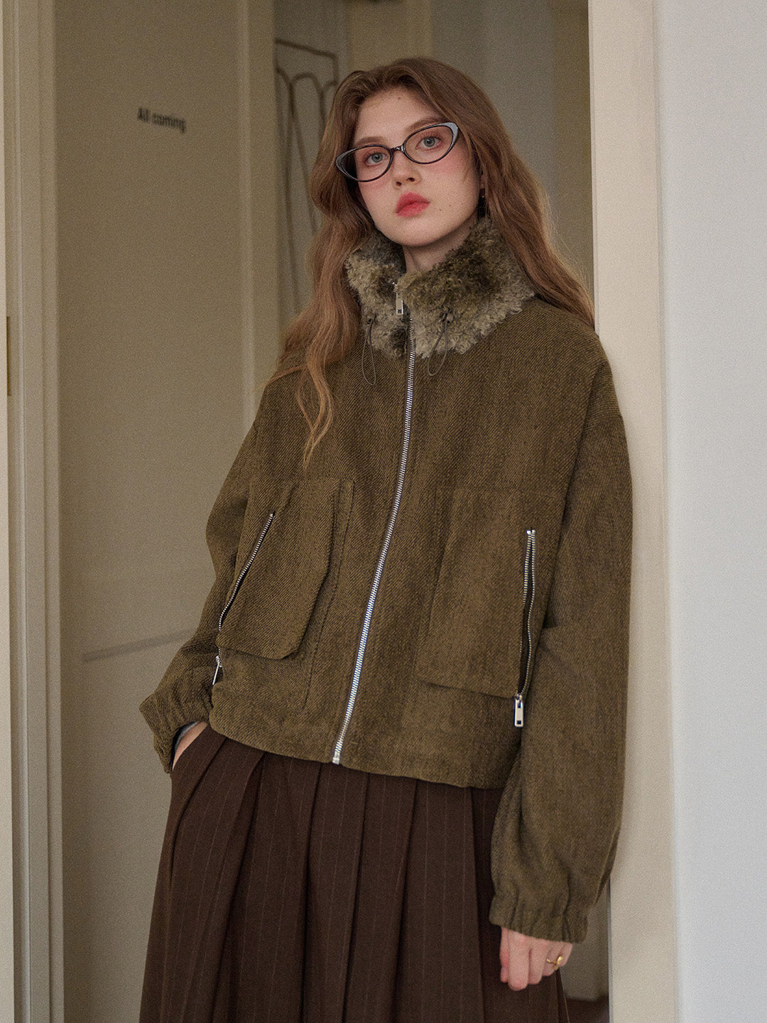 Jayleen Stand Collar Faux Fur Jacket