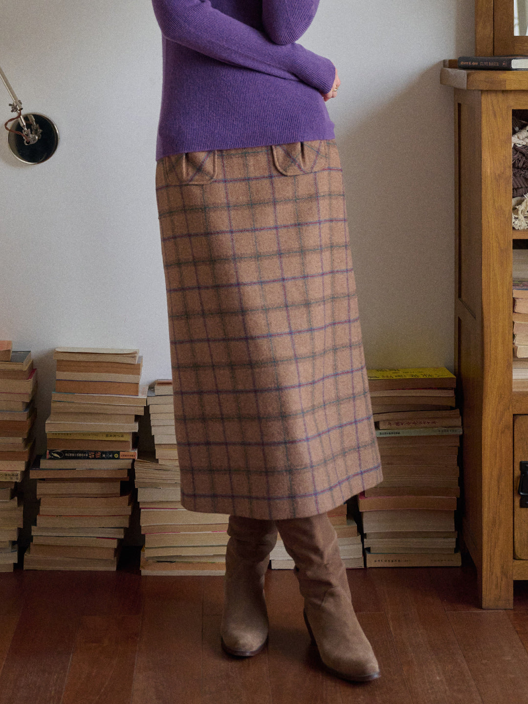 Ila Plaid Wool Midi Skirt