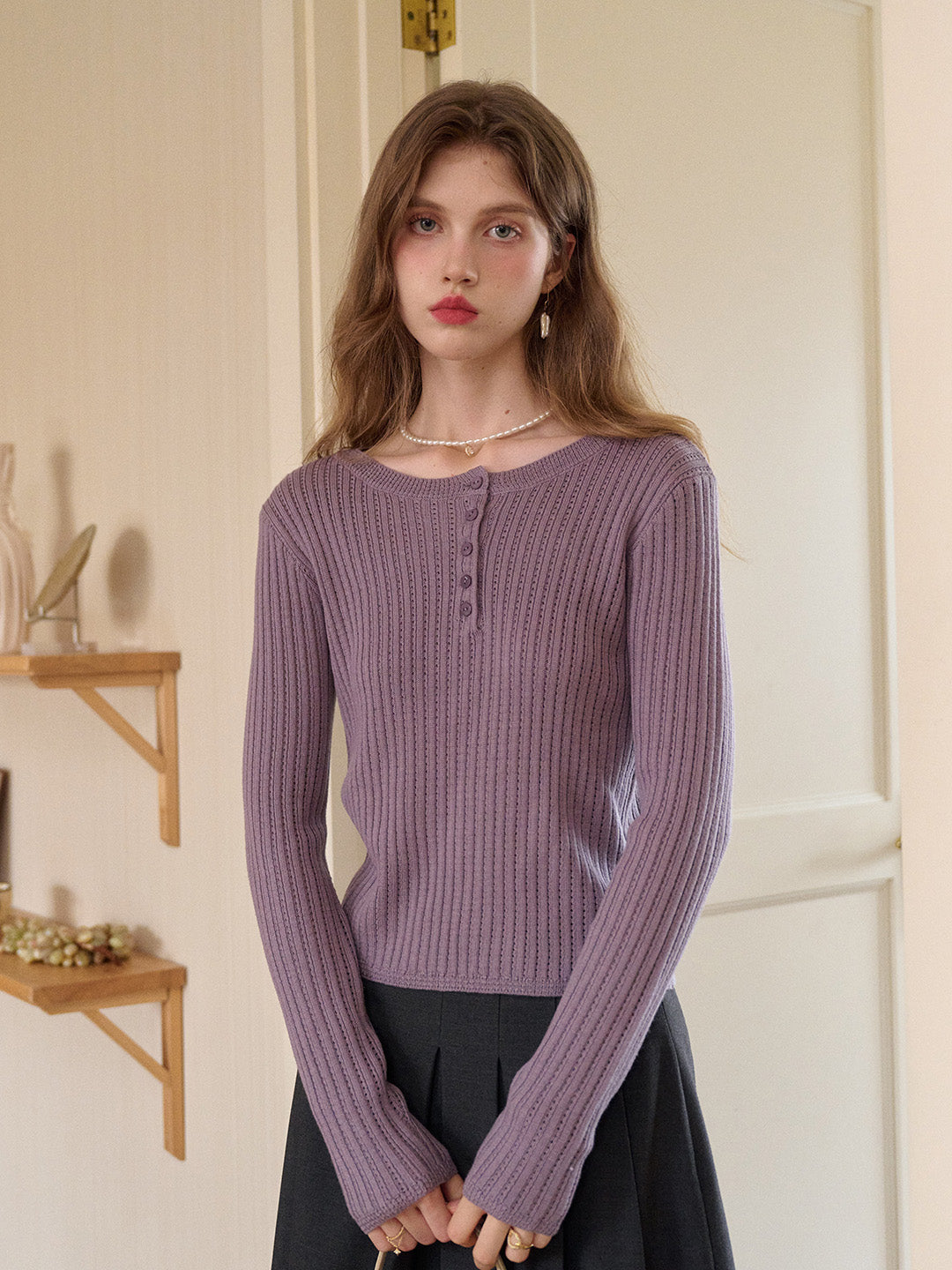Kamryn Round Neck Ribbed Knit Top