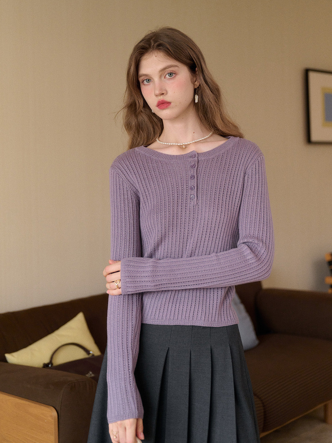Kamryn Round Neck Ribbed Knit Top