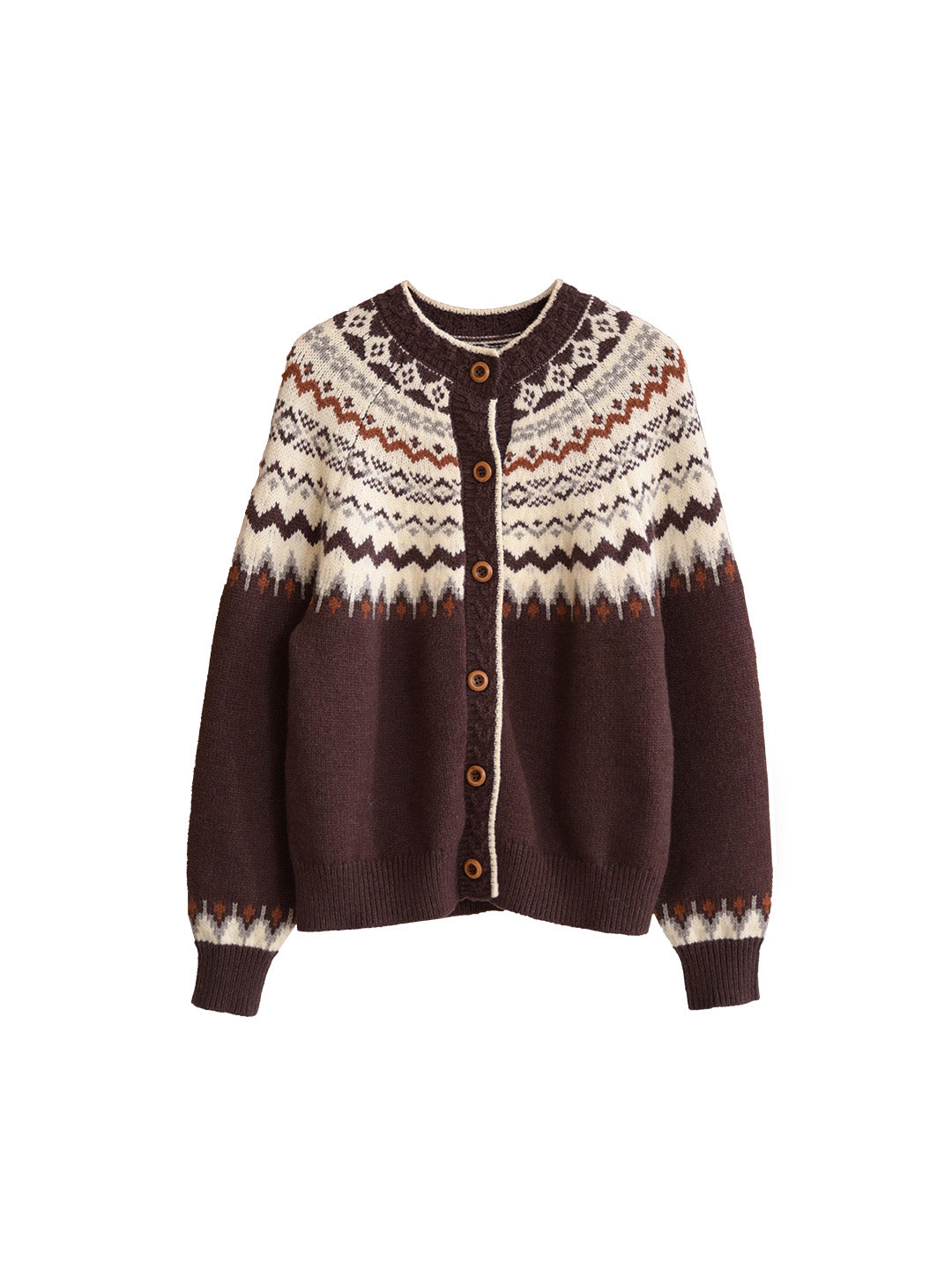 Dylan Round Neck Fair Isle Wool Cardigan