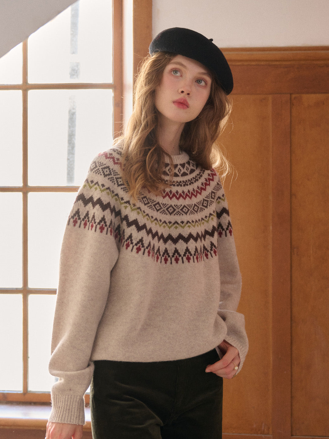 Aliza Round Neck Fair Isle 100% Wool Sweater
