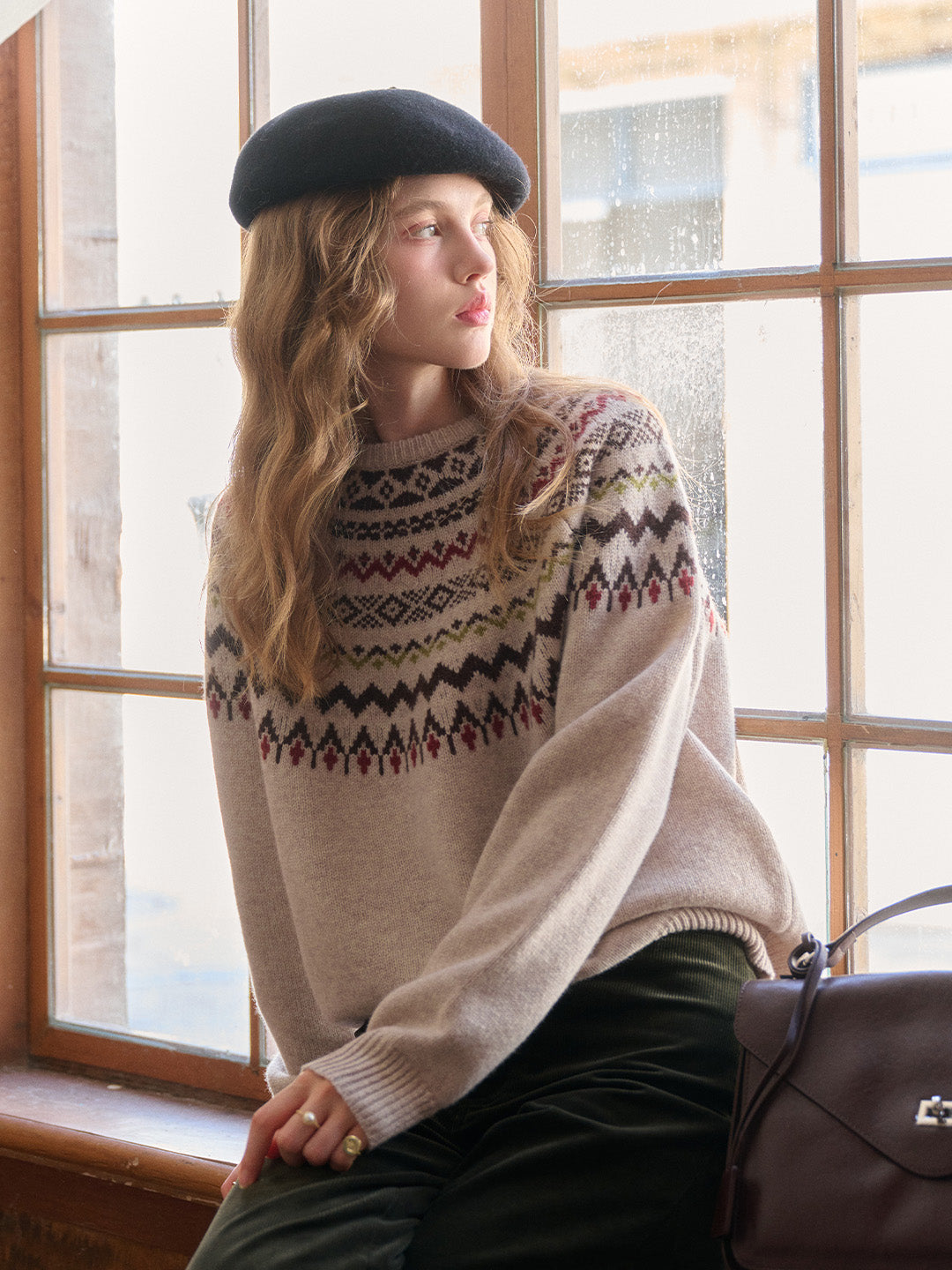 Aliza Round Neck Fair Isle 100% Wool Sweater