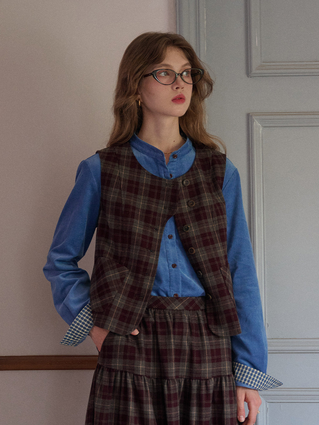 Jenesis Round Neck Plaid Vest