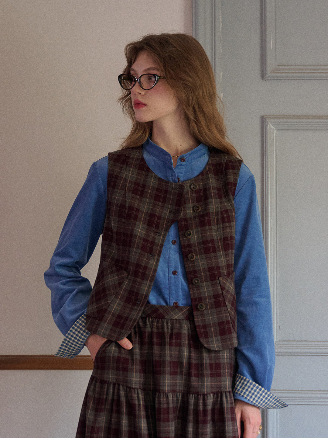 Jenesis Round Neck Plaid Vest