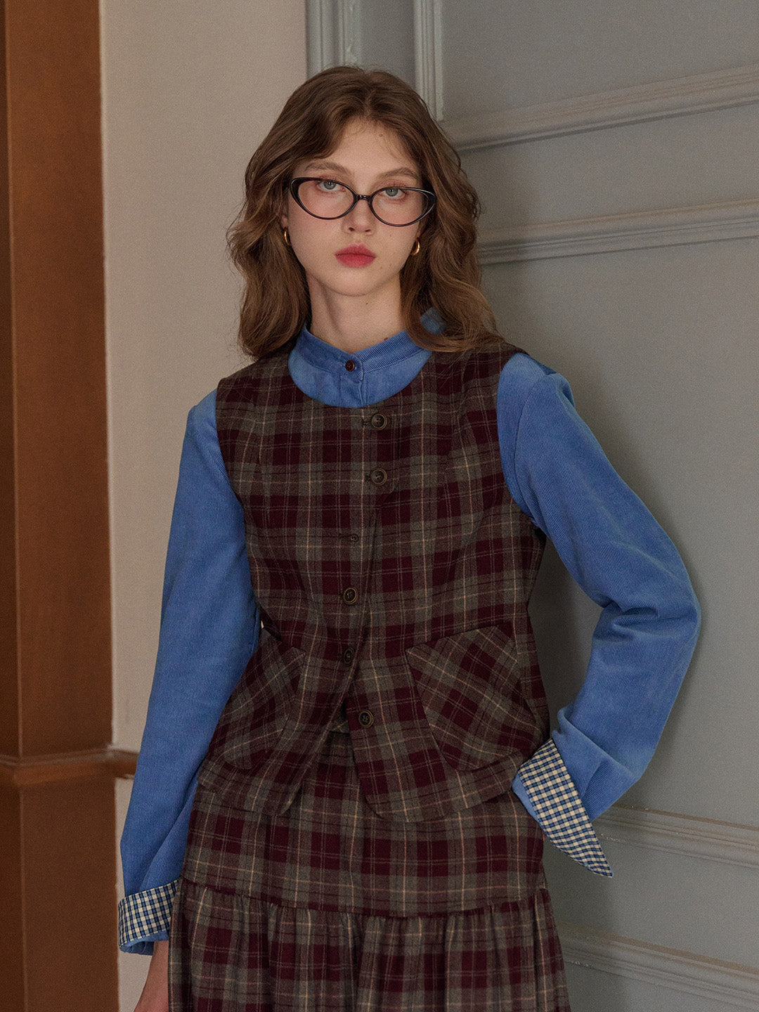 Jenesis Round Neck Plaid Vest