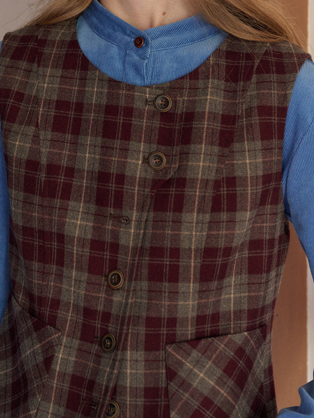 Jenesis Round Neck Plaid Vest