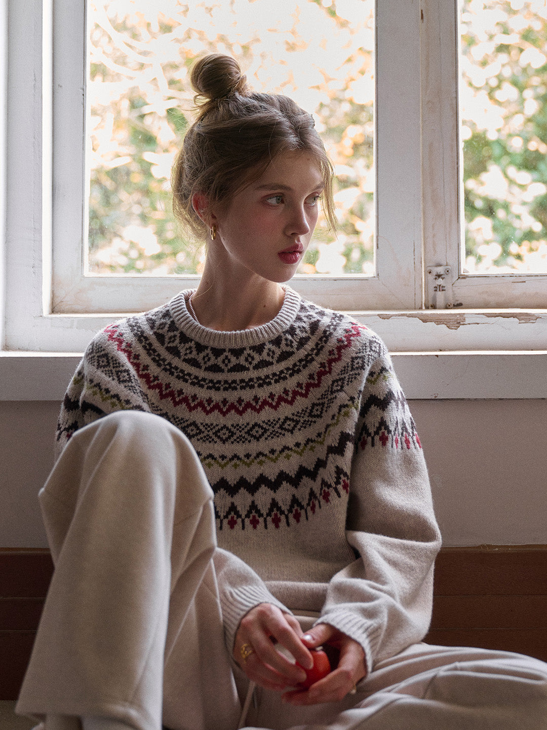Aliza Round Neck Fair Isle 100% Wool Sweater