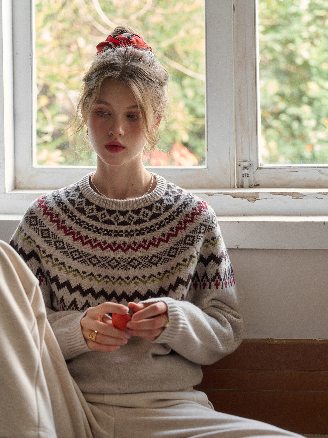 Aliza Round Neck Fair Isle 100% Wool Sweater