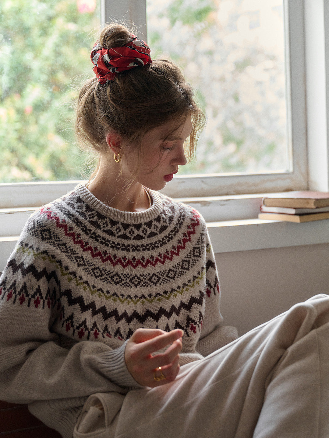 Aliza Round Neck Fair Isle 100% Wool Sweater