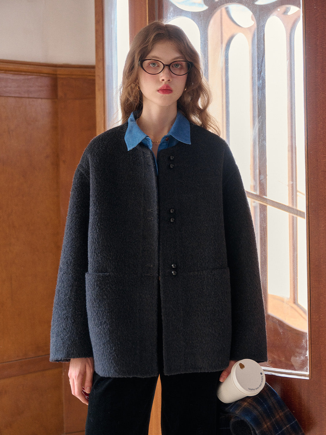 Jream Plaid Scarf Wool Coat