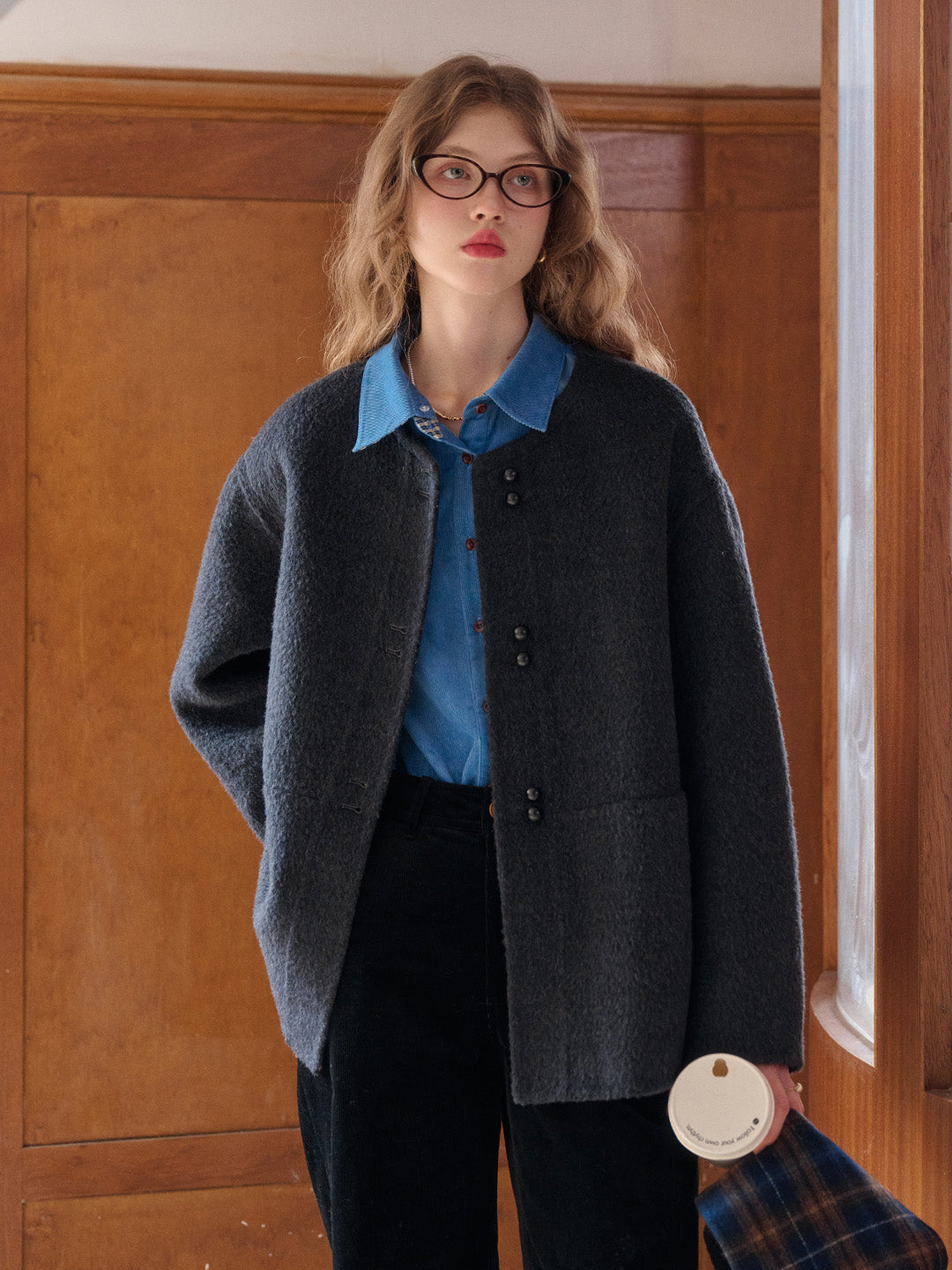 Jream Plaid Scarf Wool Coat