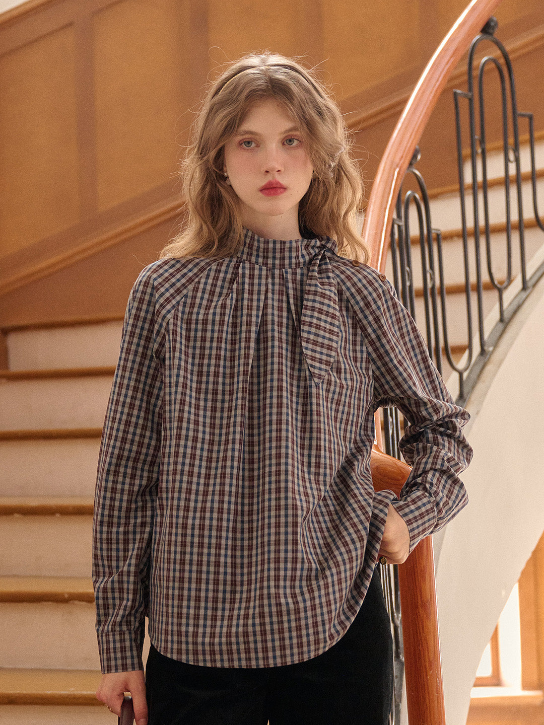 Emberly Stand Collar 100% Cotton Blouse