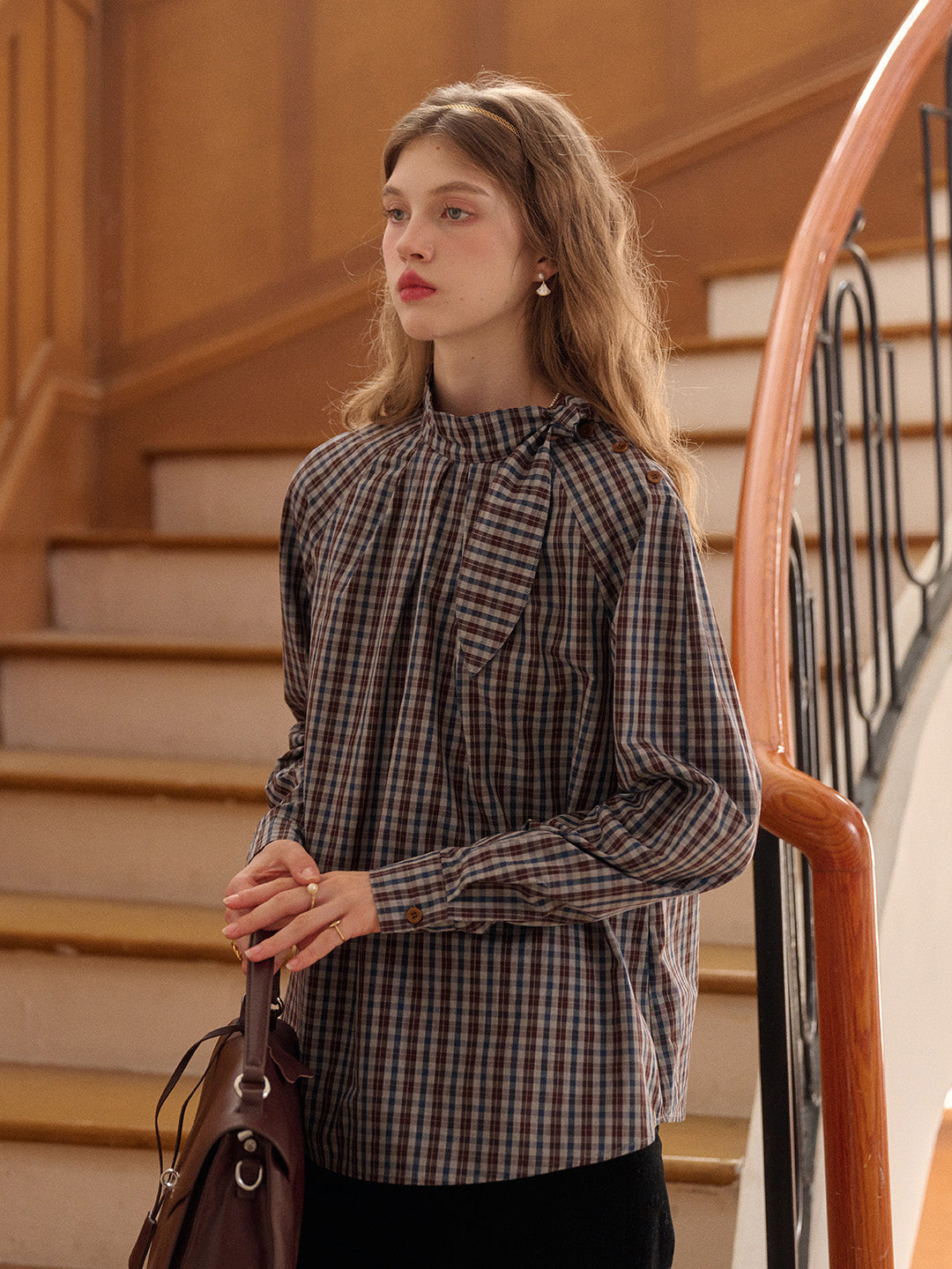 Emberly Stand Collar 100% Cotton Blouse