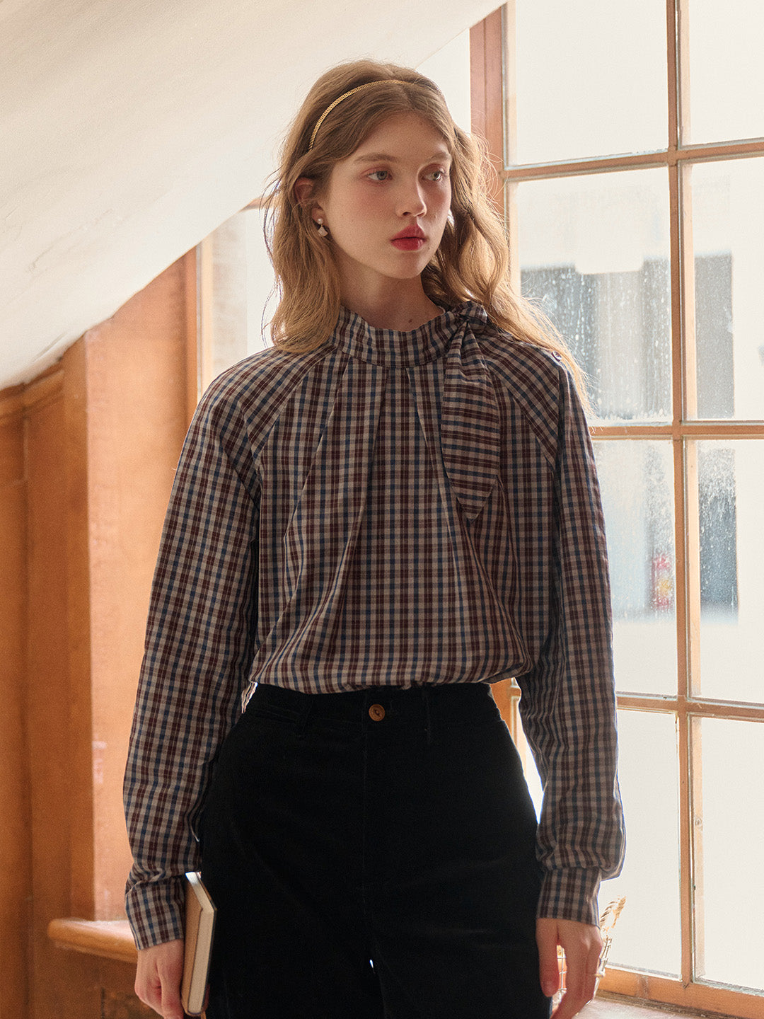 Emberly Stand Collar 100% Cotton Blouse