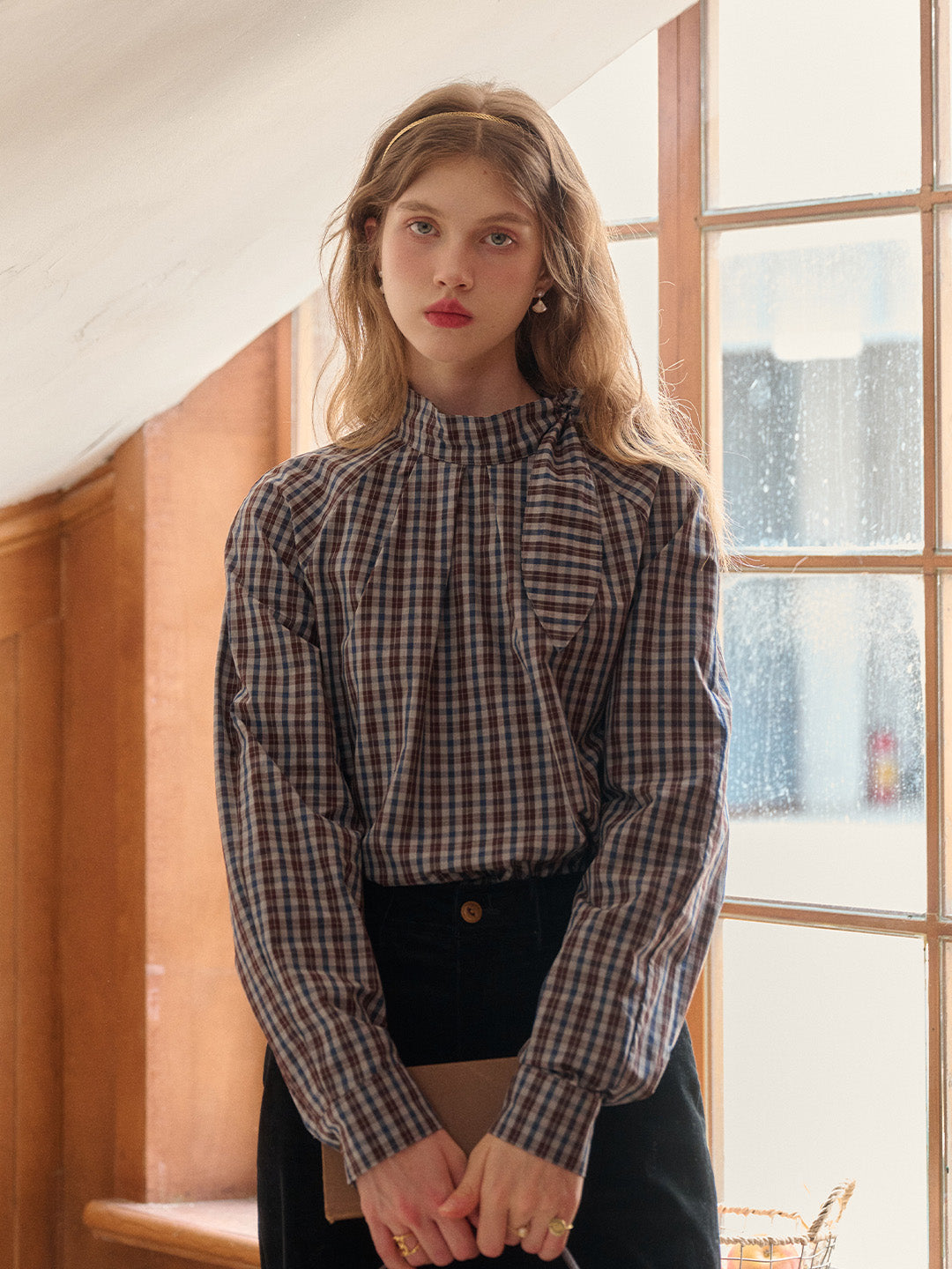 Emberly Stand Collar 100% Cotton Blouse