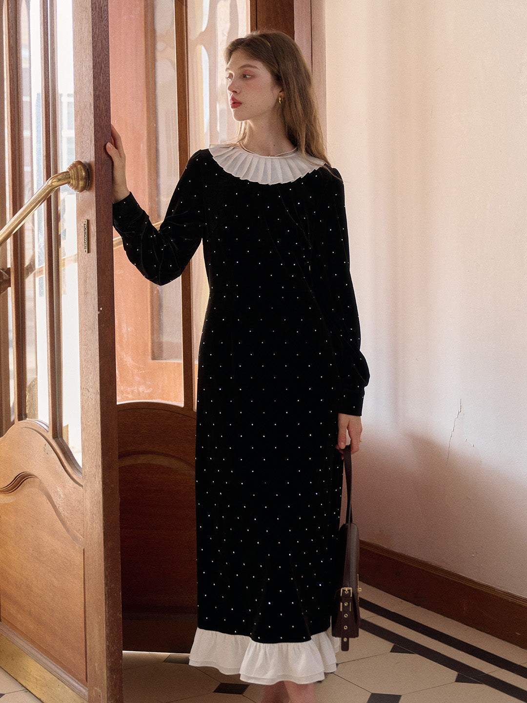 Milan Round Neck Beading Velvet Dress