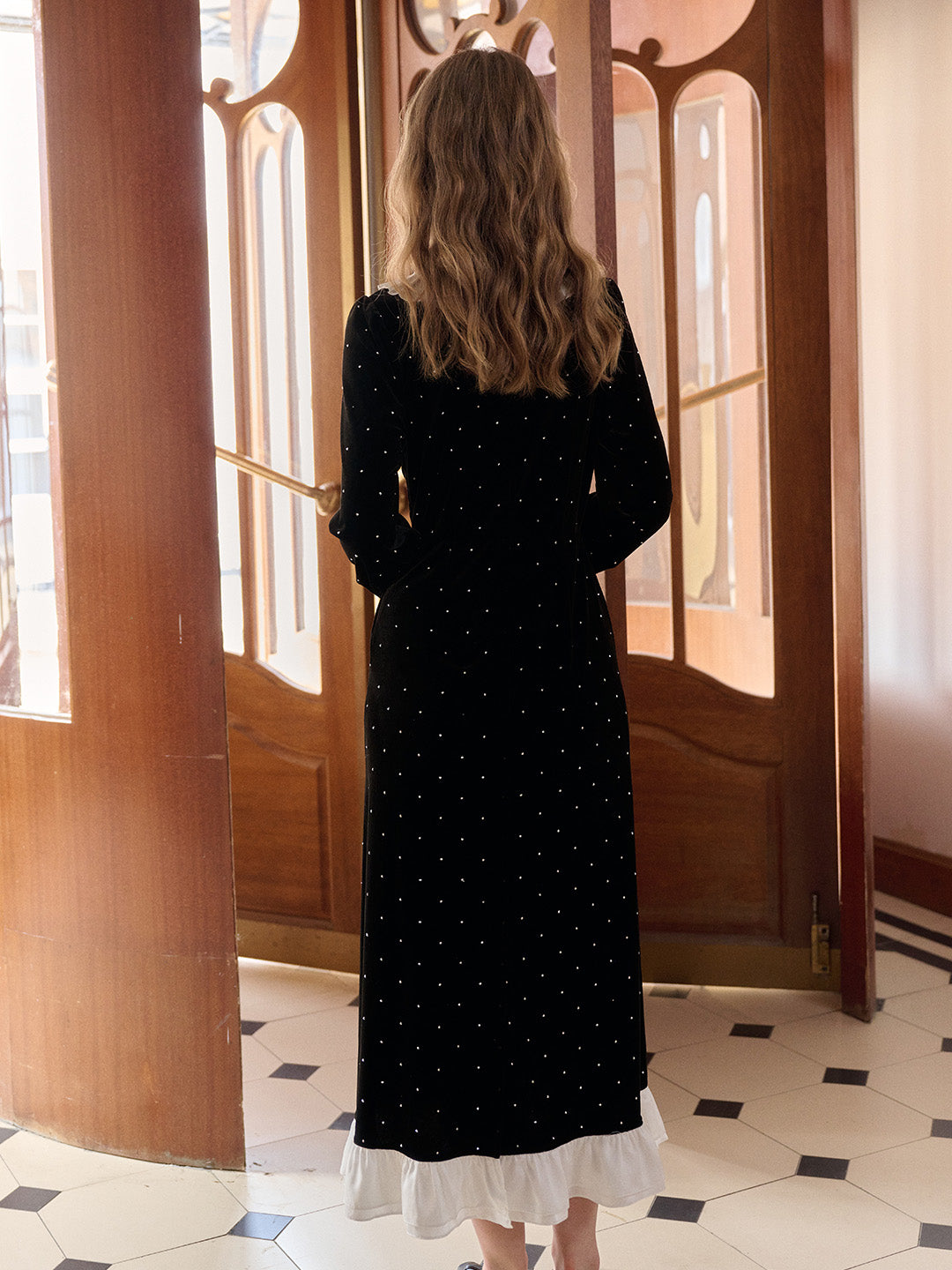 Milan Round Neck Beading Velvet Dress