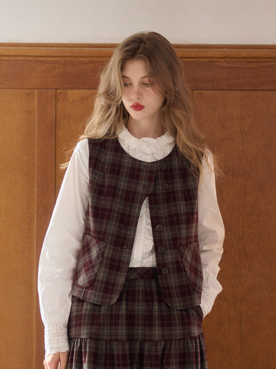 Jenesis Round Neck Plaid Vest