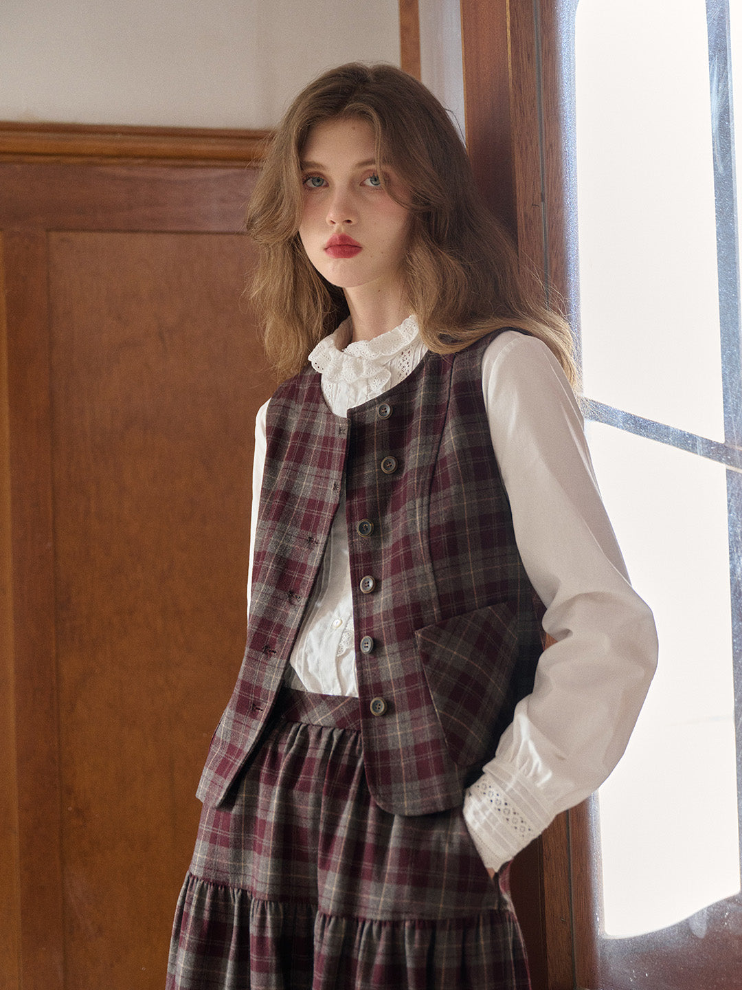 Jenesis Round Neck Plaid Vest