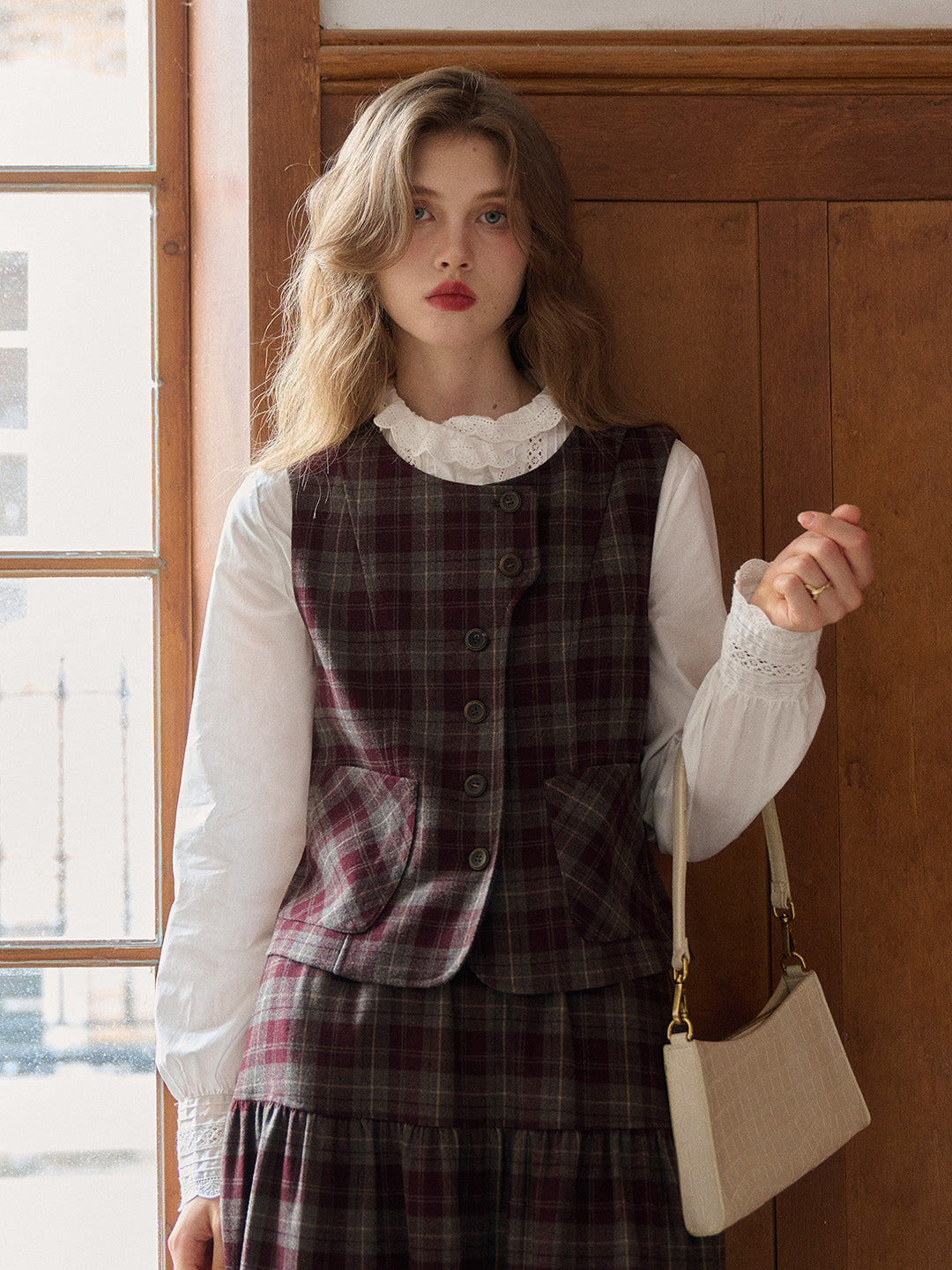 Jenesis Round Neck Plaid Vest