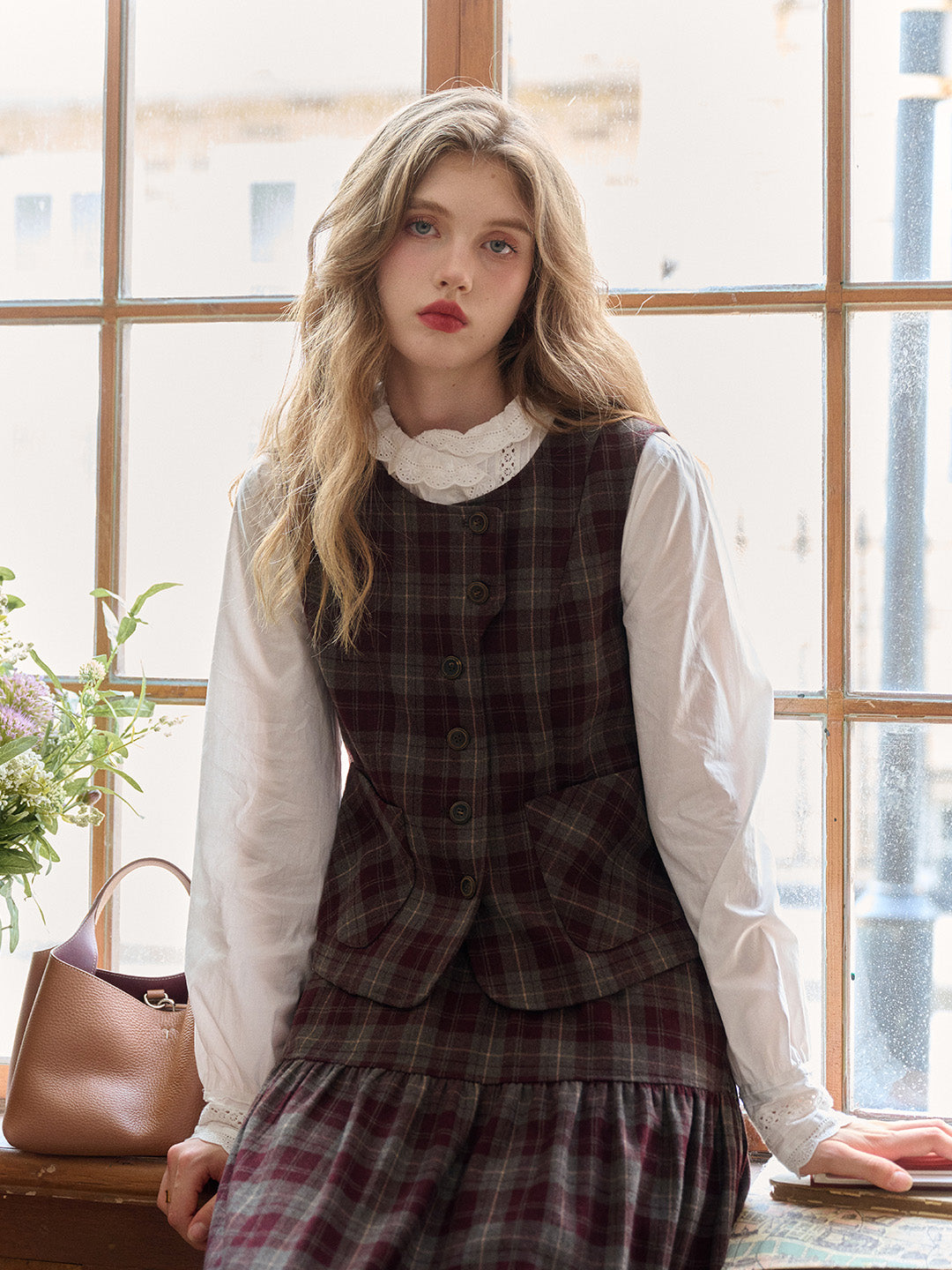 Jenesis Round Neck Plaid Vest