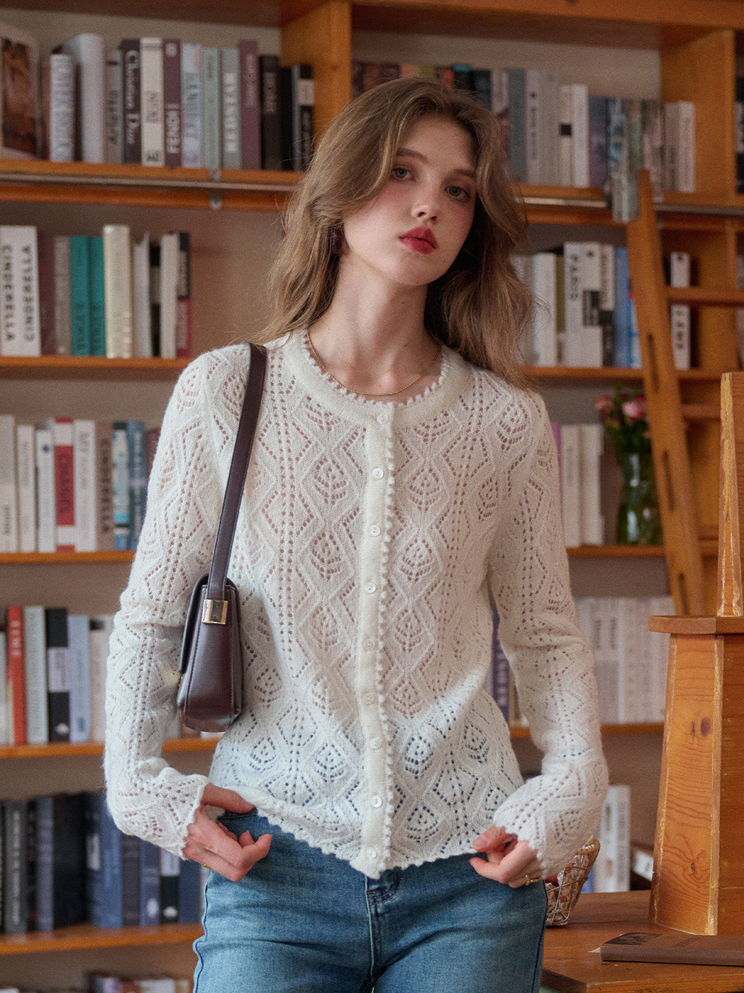Phoenix V-Neck Hollow Knit Cardigan