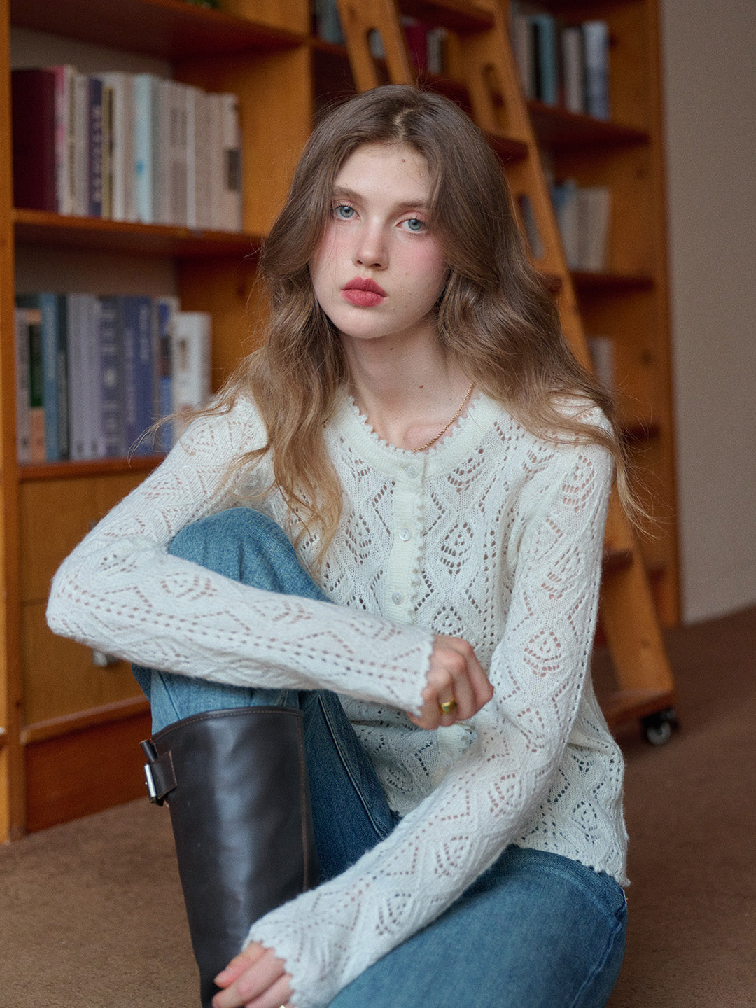 Phoenix V-Neck Hollow Knit Cardigan