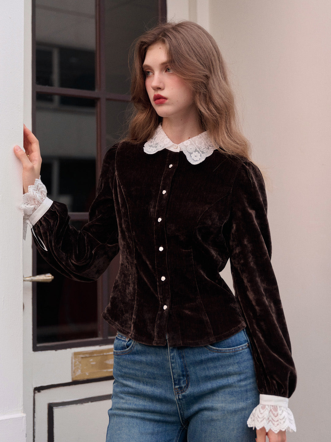 Goldie Peter Pan Collar Velvet Blouse