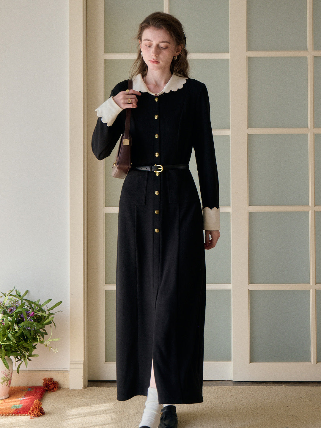 collar peter pan dress Noemi Peter Pan Collar Maxi Dress, Black / S