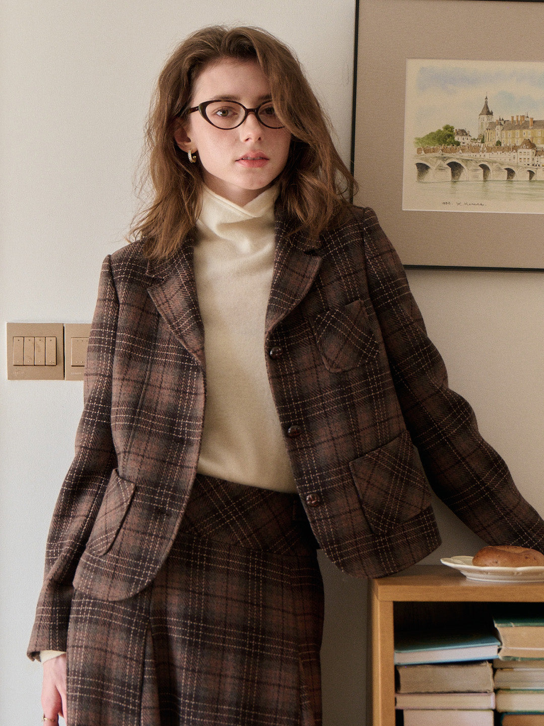 Aleah Notch Lapel Plaid Wool Jacket
