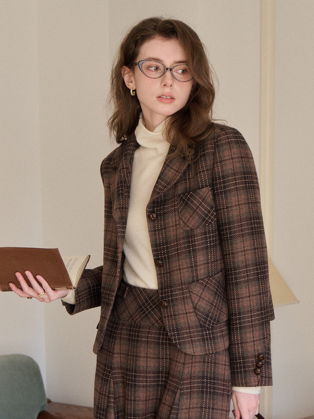 Aleah Notch Lapel Plaid Wool Jacket