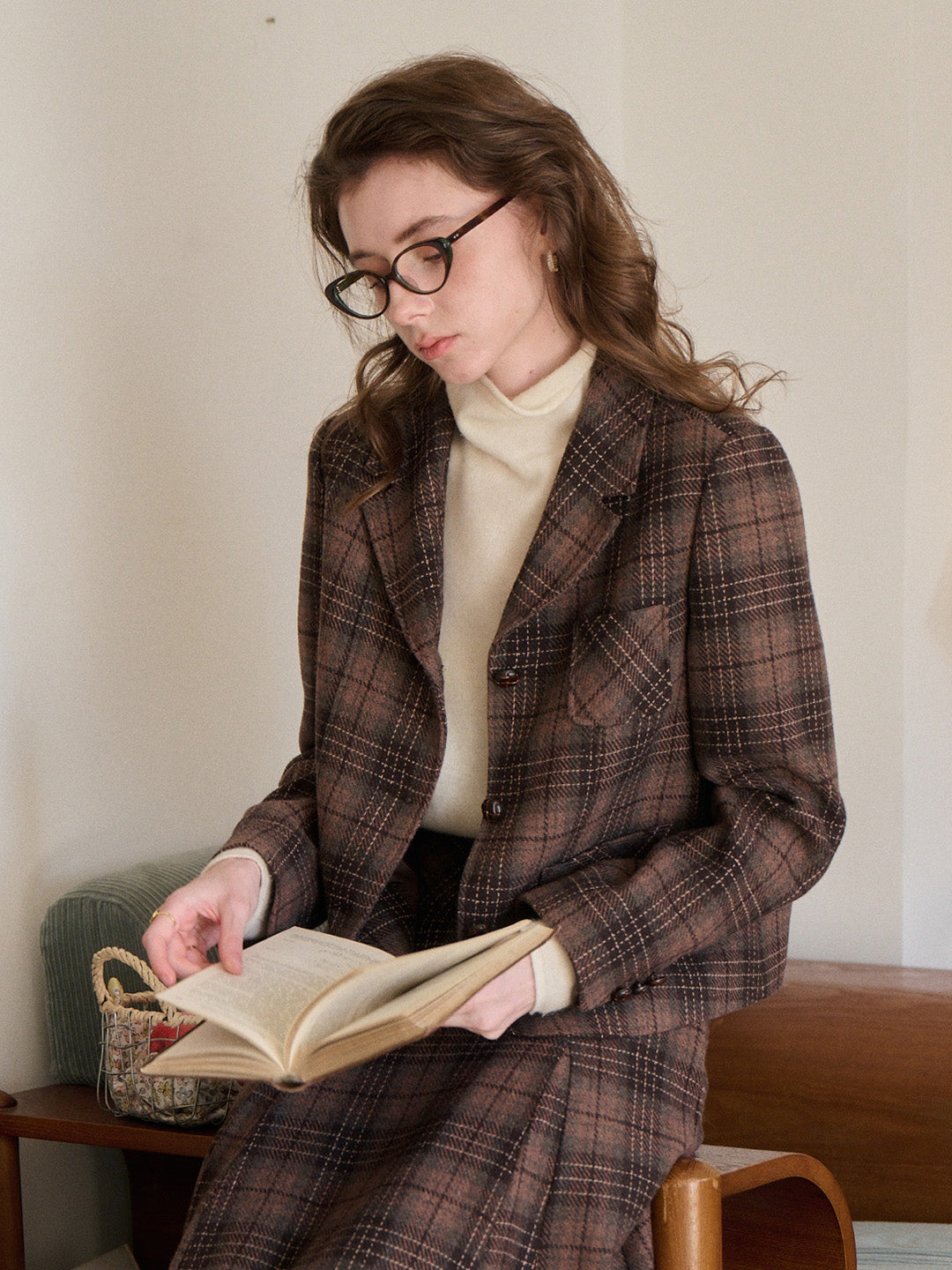 Aleah Notch Lapel Plaid Wool Jacket
