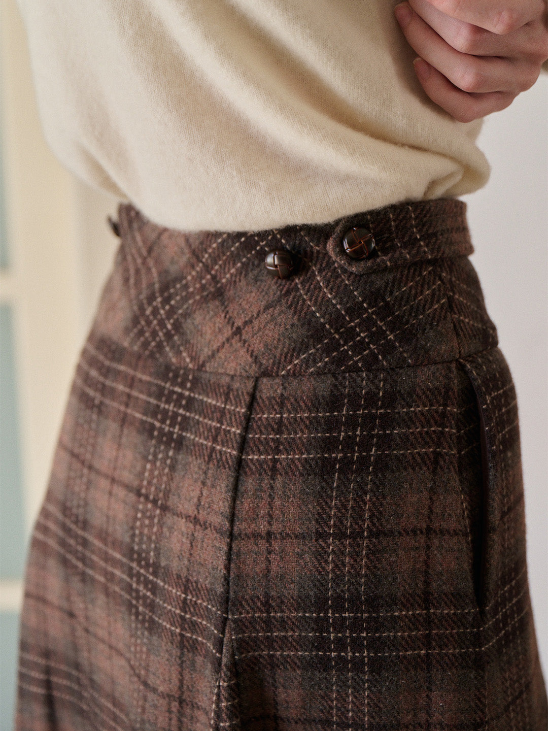 Emerald Plaid Wool Skirt