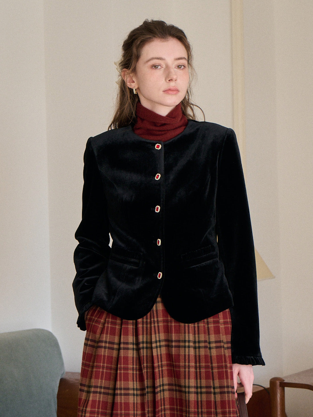 Adley Round Neck Velvet Jacket