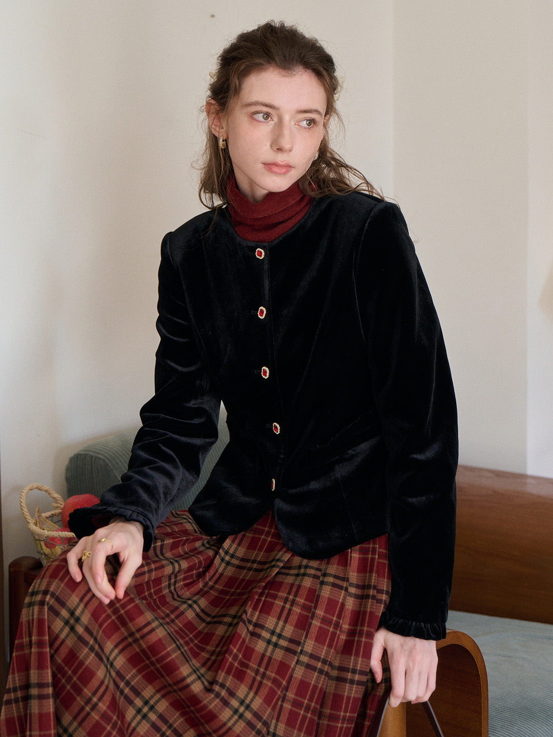 Adley Round Neck Velvet Jacket