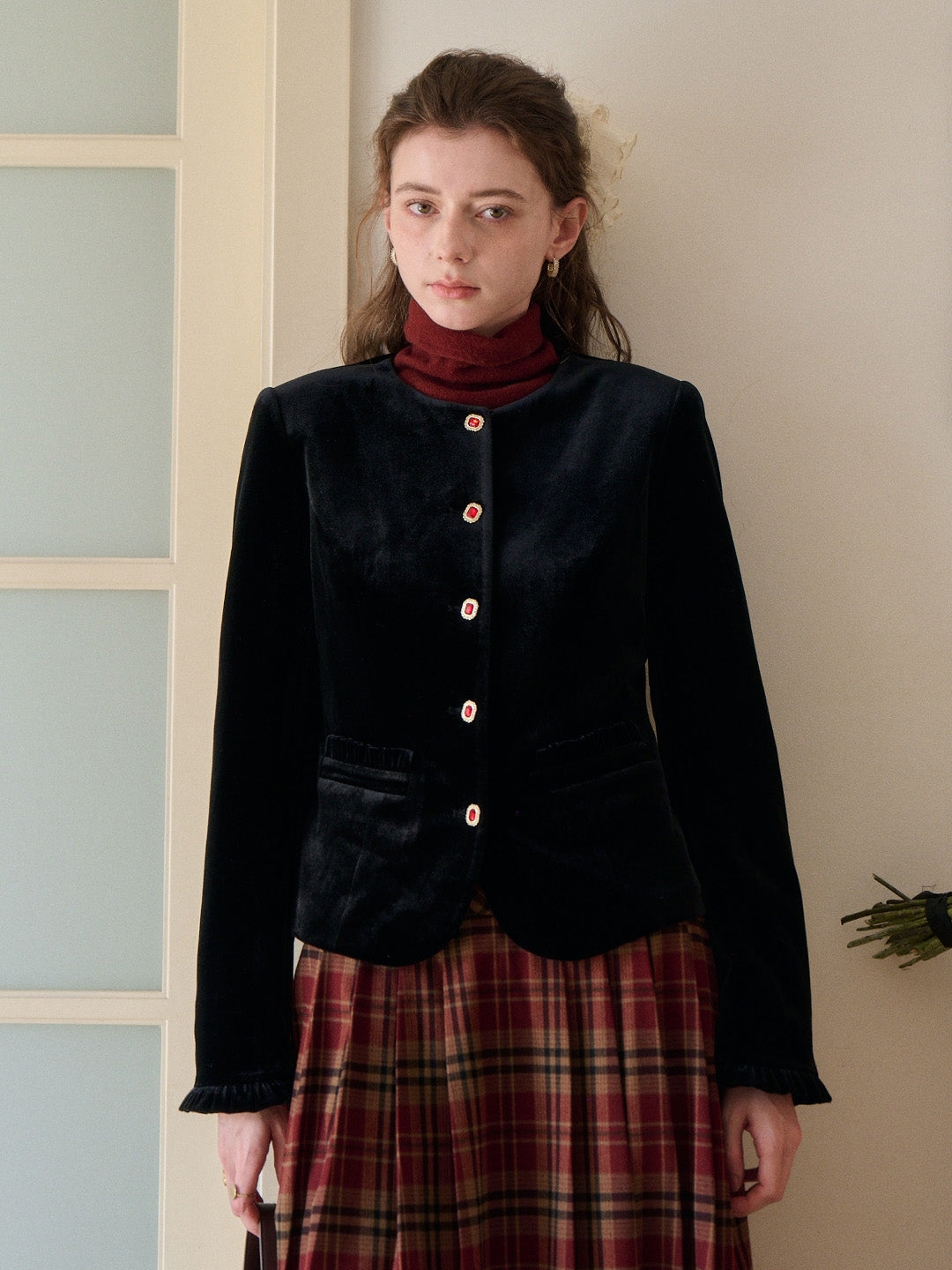 Adley Round Neck Velvet Jacket