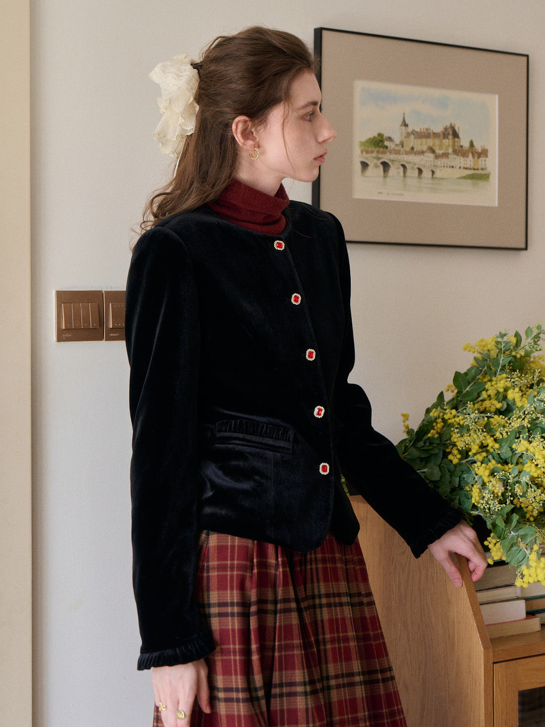 Adley Round Neck Velvet Jacket