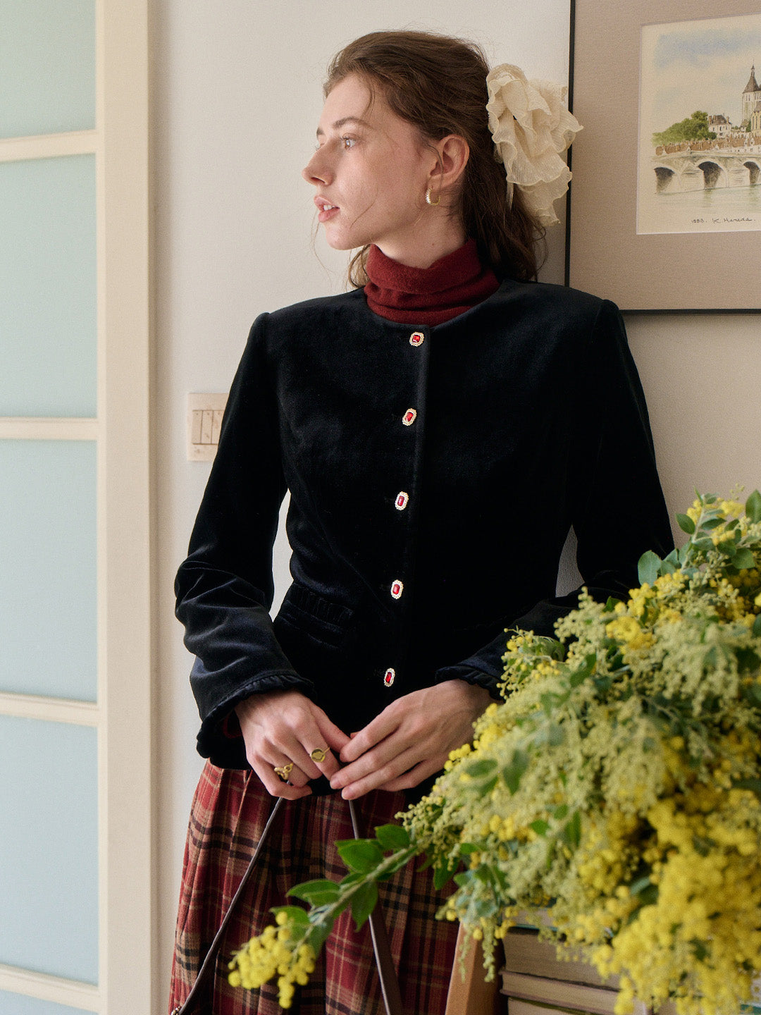 Adley Round Neck Velvet Jacket