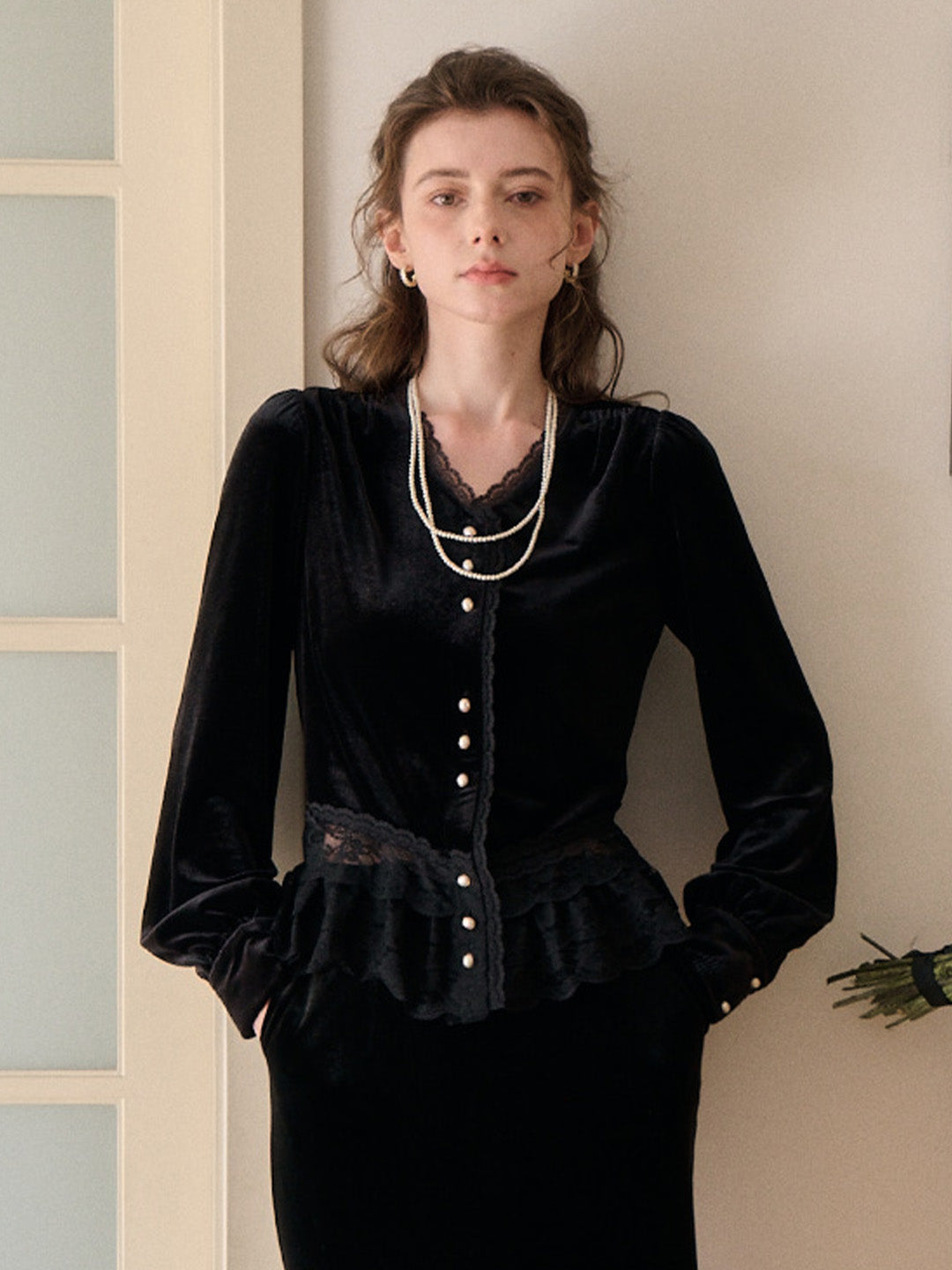 Theodora V-Neck Hollow Blouse