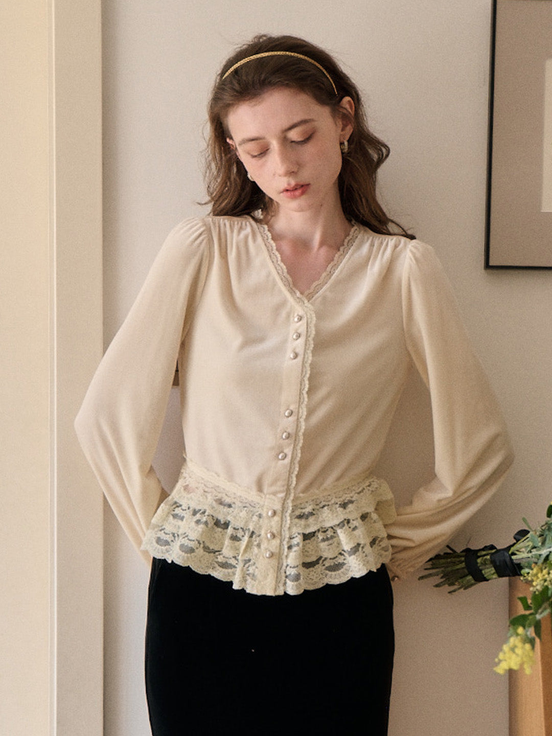 Theodora V-Neck Hollow Blouse